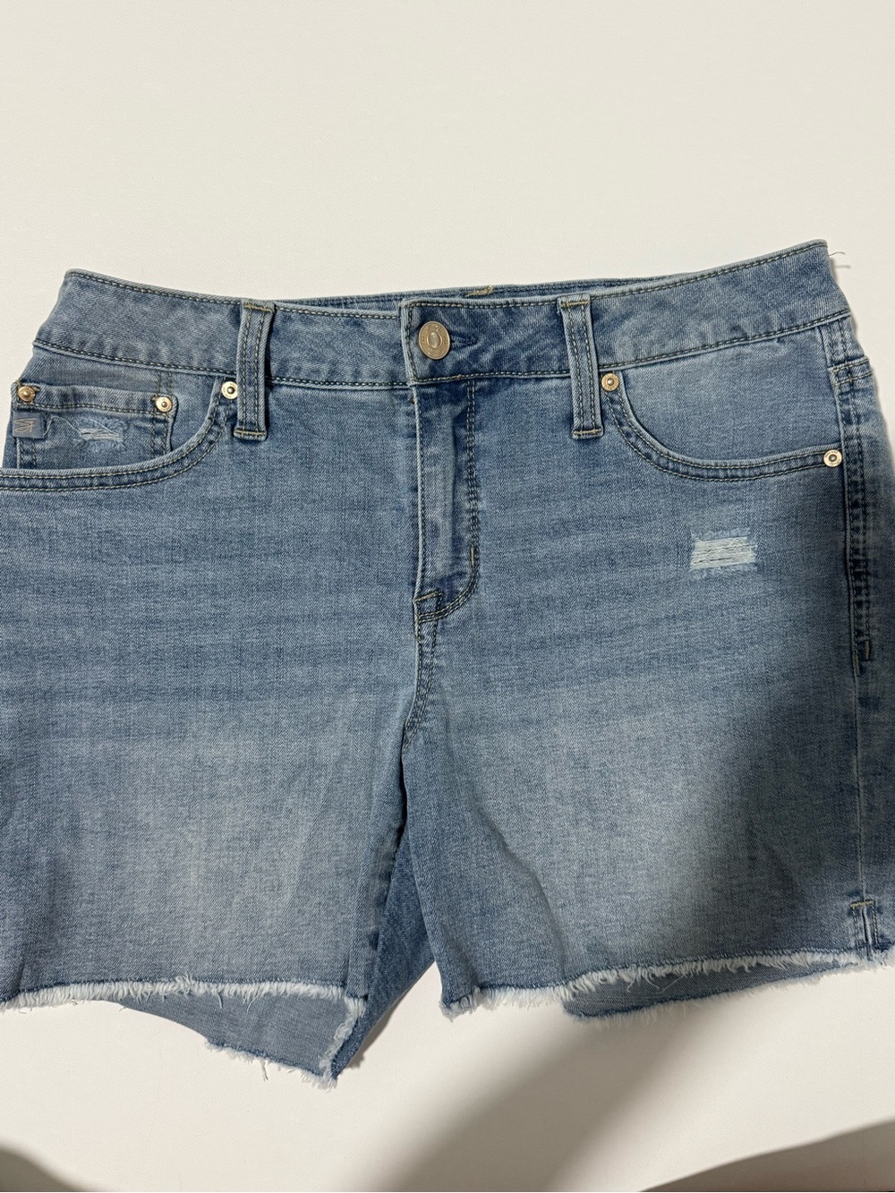 Seven7 Medium Blue Denim Frayed Hem Shorts